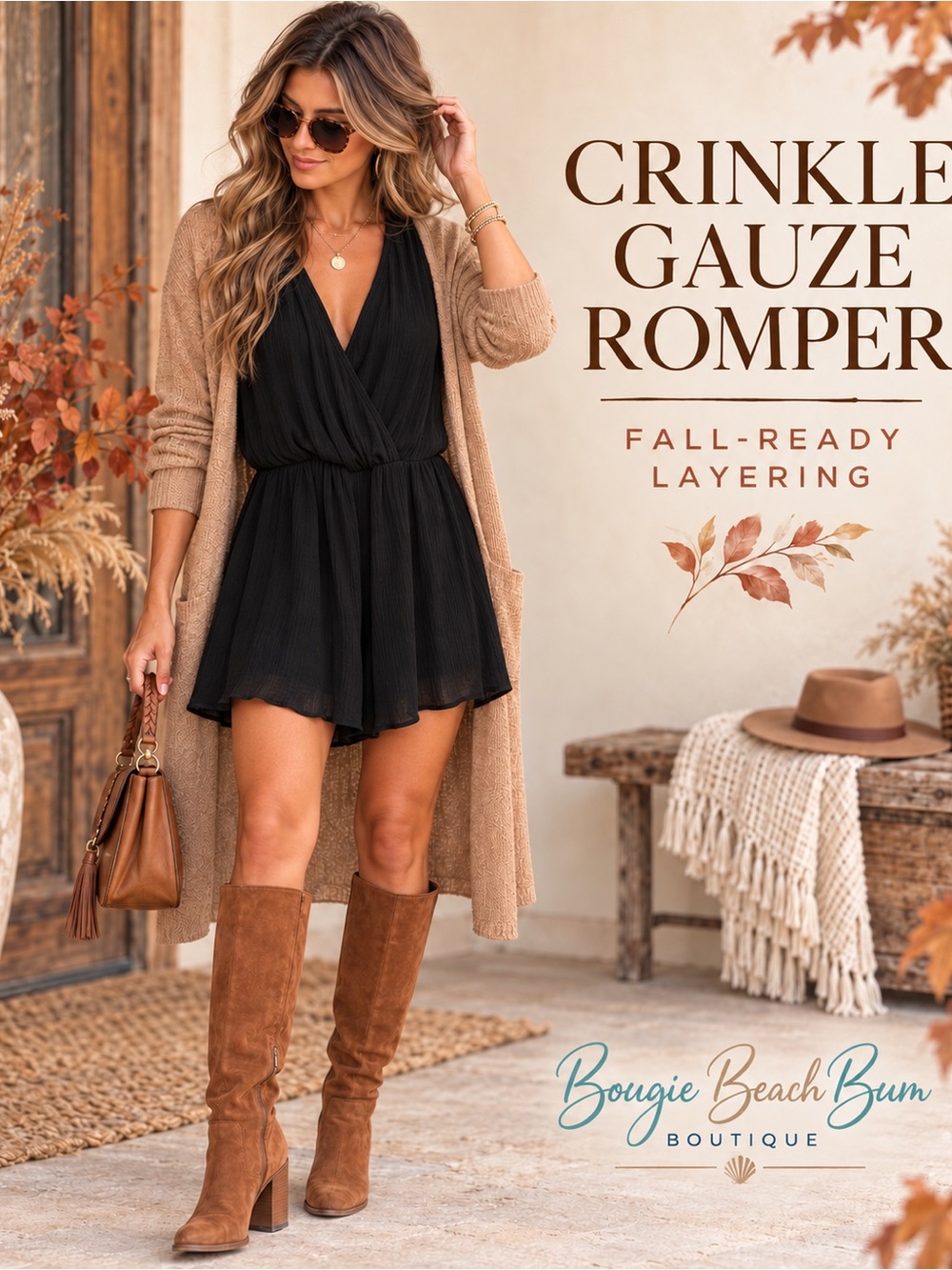 Zenana Crinkle Gauze Black Romper